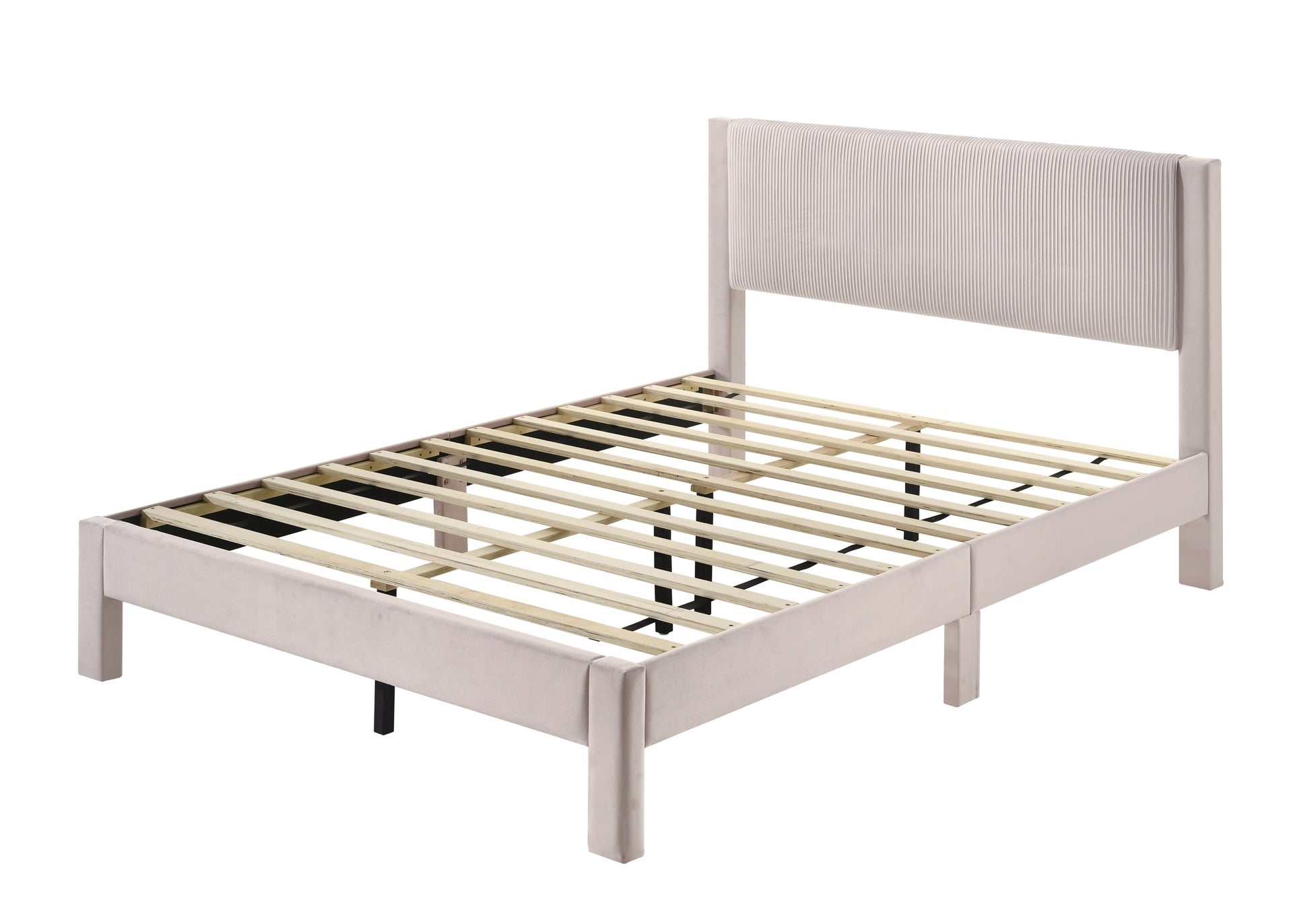 1pc Contemporary Plush Upholstered Headboard Ribbed Texture Low-profile Frame Unobtrusive Legs Full Platform Bed Pink Bedroom Furniture