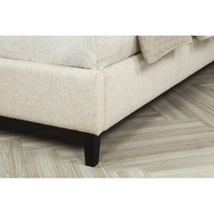 Upholstered Queen Platform Bed, Rolled Channel Tufted Headboard Modern Bedroom Bed Frame, Beige