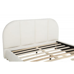 Modern/Contemporary Ivory Soft Burlap Fabric Queen Bed, Upholstered 1Pc Bedroom Platform Bed Frame