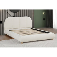 Modern/Contemporary Ivory Soft Burlap Fabric Queen Bed, Upholstered 1Pc Bedroom Platform Bed Frame