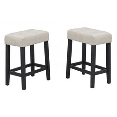 3-Piece Black/Beige Faux Marble Finish Counter Height Set, Tufted Seat Stool with Footrest, Contemporary Style Bar Set