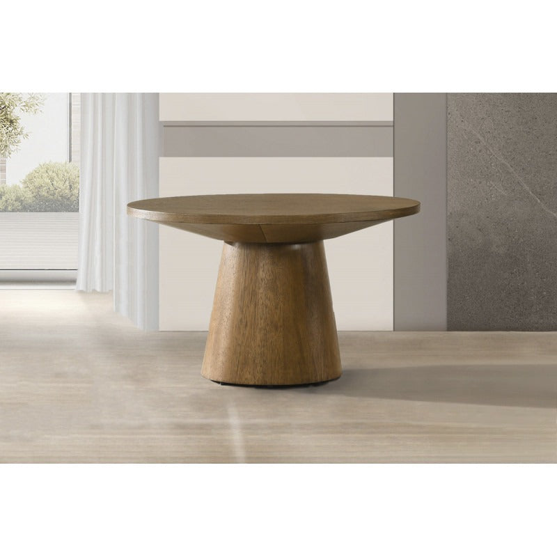 29 in. Round Wood Coffee Table Modern Living Room Sofa Table with Pedestal Base, Walnut