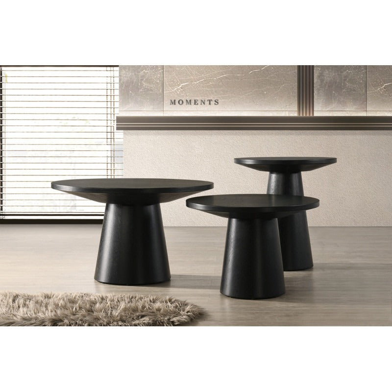 29 in. Round Wood Coffee Table Modern Living Room Sofa Table with Pedestal Base, Black