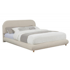 Contemporary Bedroom Low-Profile Queen-Size Platform Bed, Wood Frame, Soft Fleece Fabric Upholstered Bed, Cream