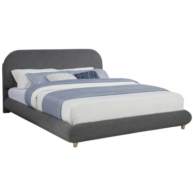 Contemporary Bedroom Low-Profile Queen-Size Platform Bed, Wood Frame, Soft Fleece Fabric Upholstered Bed, Gray