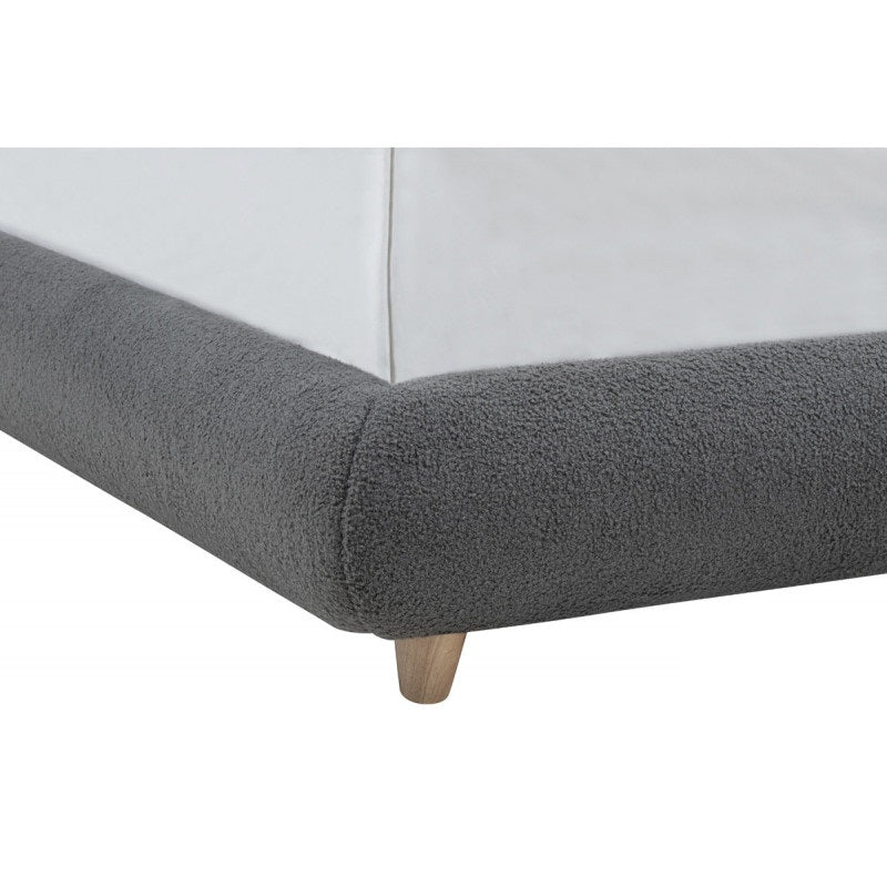 Contemporary Bedroom Low-Profile Queen-Size Platform Bed, Wood Frame, Soft Fleece Fabric Upholstered Bed, Gray