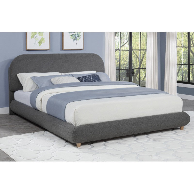 Contemporary Bedroom Low-Profile Queen-Size Platform Bed, Wood Frame, Soft Fleece Fabric Upholstered Bed, Gray