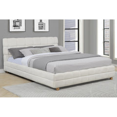 Modern Bedroom Queen Size Platform Bed, Soft Fleece Fabric Upholstered Low Profile Bed Frame, White