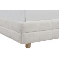 Modern Bedroom Queen Size Platform Bed, Soft Fleece Fabric Upholstered Low Profile Bed Frame, White