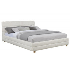 Modern Bedroom Queen Size Platform Bed, Soft Fleece Fabric Upholstered Low Profile Bed Frame, White