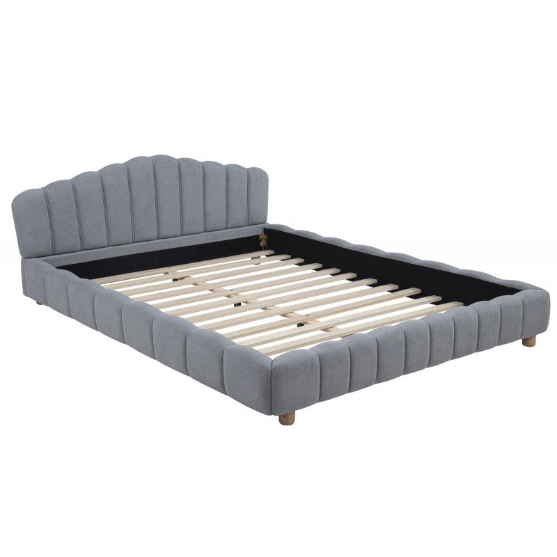 Light Blue Velvet Upholstered Queen Platform Bed, Modern Bedroom Furniture Wood Low Profile Bed Frame