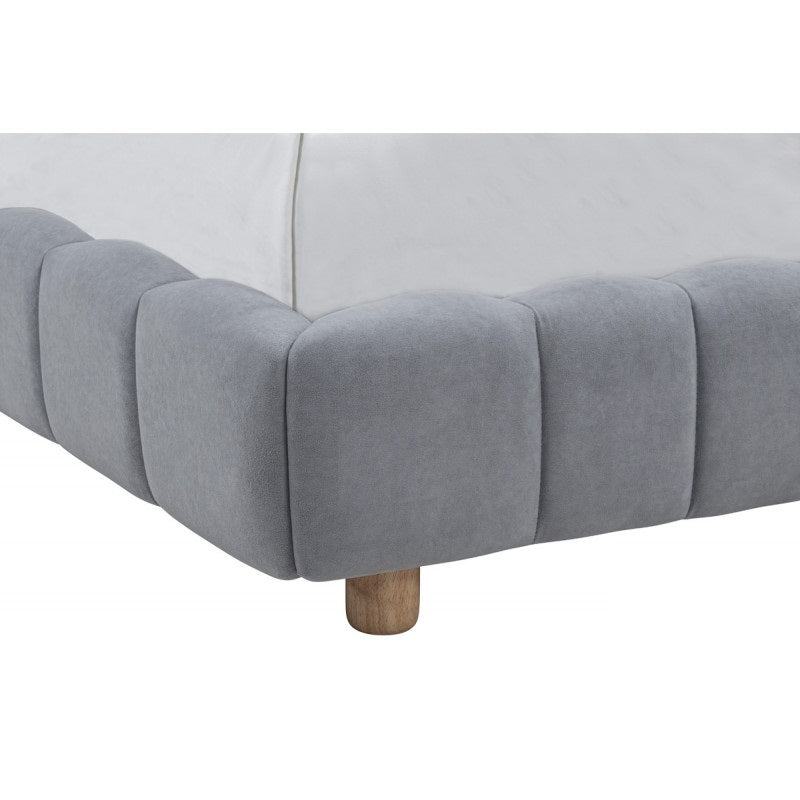Light Blue Velvet Upholstered Queen Platform Bed, Modern Bedroom Furniture Wood Low Profile Bed Frame