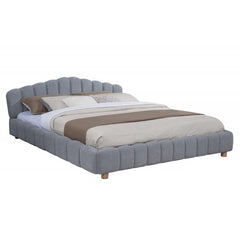 Light Blue Velvet Upholstered Queen Platform Bed, Modern Bedroom Furniture Wood Low Profile Bed Frame