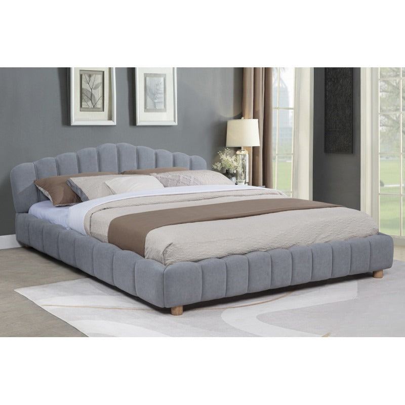 Light Blue Velvet Upholstered Queen Platform Bed, Modern Bedroom Furniture Wood Low Profile Bed Frame