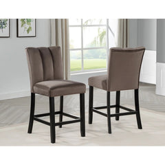 Modern 5 Piece Counter Dining Set, Marble Finish Wood Top Dining Table with Bottom Shelf and 4 Side Chair Set, Black/Brown