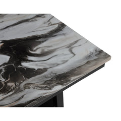 Modern 5 Piece Counter Dining Set, Marble Finish Wood Top Dining Table with Bottom Shelf and 4 Side Chair Set, Black/Brown