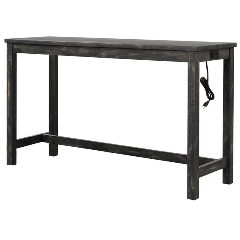 Transitional 3 Piece Counter Bar Dining Set Solid Wood Bar Table with Electric Outlet and 2 USB Ports, Counter Height Bar Stool Tufted Seating, Charcoal Black