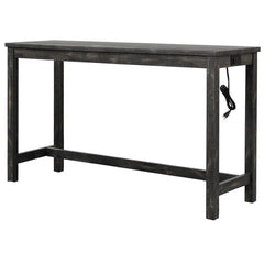 Transitional 3 Piece Counter Bar Dining Set Solid Wood Bar Table with Electric Outlet and 2 USB Ports, Counter Height Bar Stool Tufted Seating, Charcoal Black