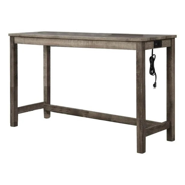 Transitional 3 Piece Counter Bar Dining Set Solid Wood Bar Table with Electric Outlet and 2 USB Ports, Counter Height Bar Stool Tufted Seating, Antique Oak