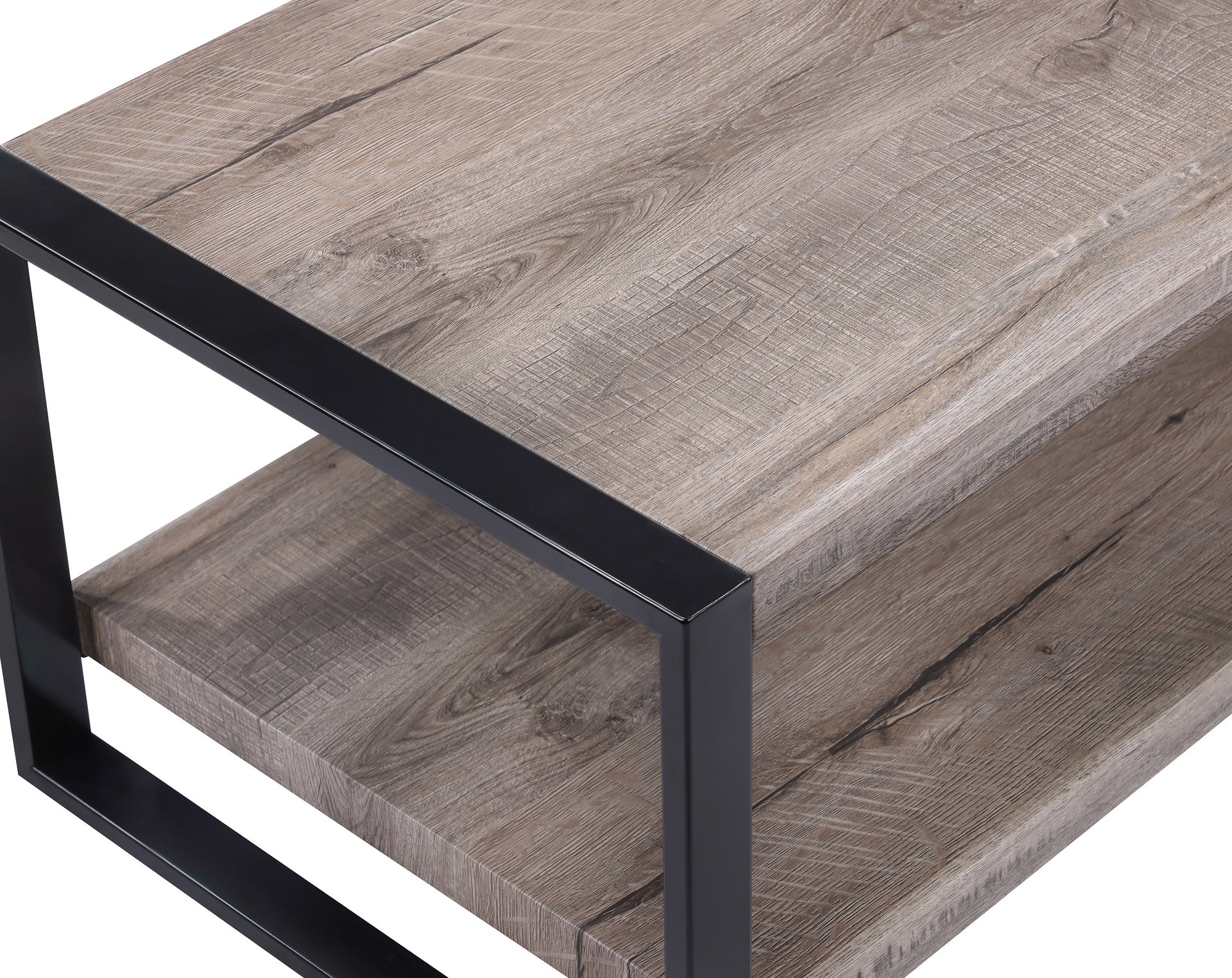 3pc Contemporary Cocktail Set 1x Rectangular Coffee Table and 2x Square End Table Rustic Brown Black Finish Living Room Wooden Furniture