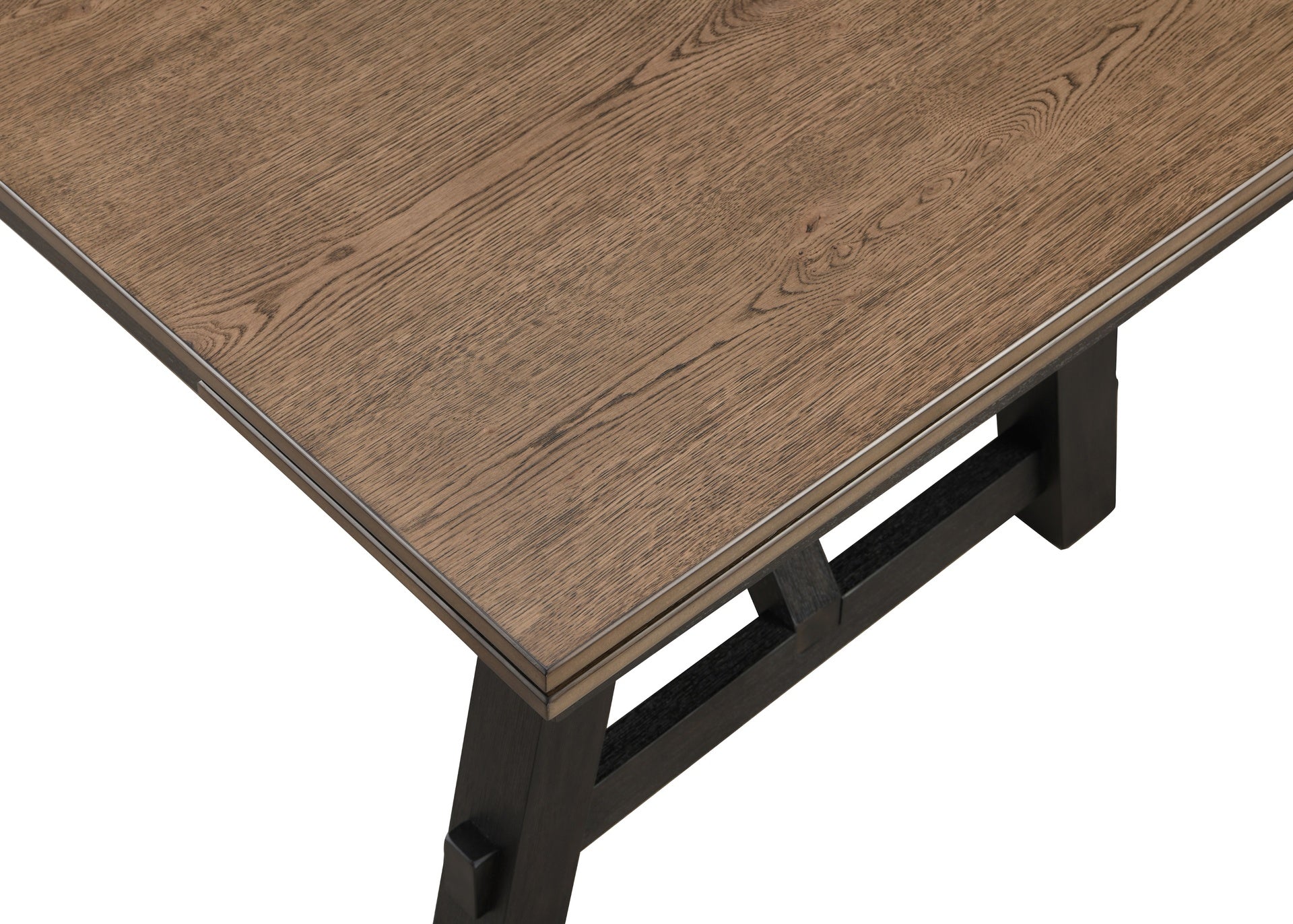 Cottage Style 1pc Extendable Dining Table Wheat Charcoal Tow Tone Finish Dining Room Wooden Furniture Two Self-storing Refectory Leaves Trestle Legs