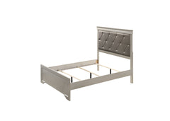 Modern 1pc Beige Champagne Finish Twin Size Panel Youth Bed Wooden Crocodile Texture PU Upholstered Headboard Crystal-Like Button Tufted Fabric Bedroom Furniture
