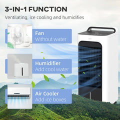HOMCOM 26" Evaporative Air Cooler with Ice Packs, 3-In-1 Ice Cooling Fan, Portable Swamp Cooler with Water Tank, Timer, 90° Oscillating, Remote, for Home Office Bedroom