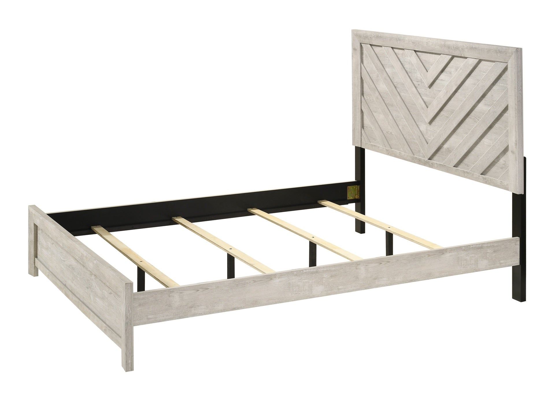 1pc Full Size Bed Rustic Beige Gray Finish Wooden Bedroom Furniture Geometric Design Chevron Pattern