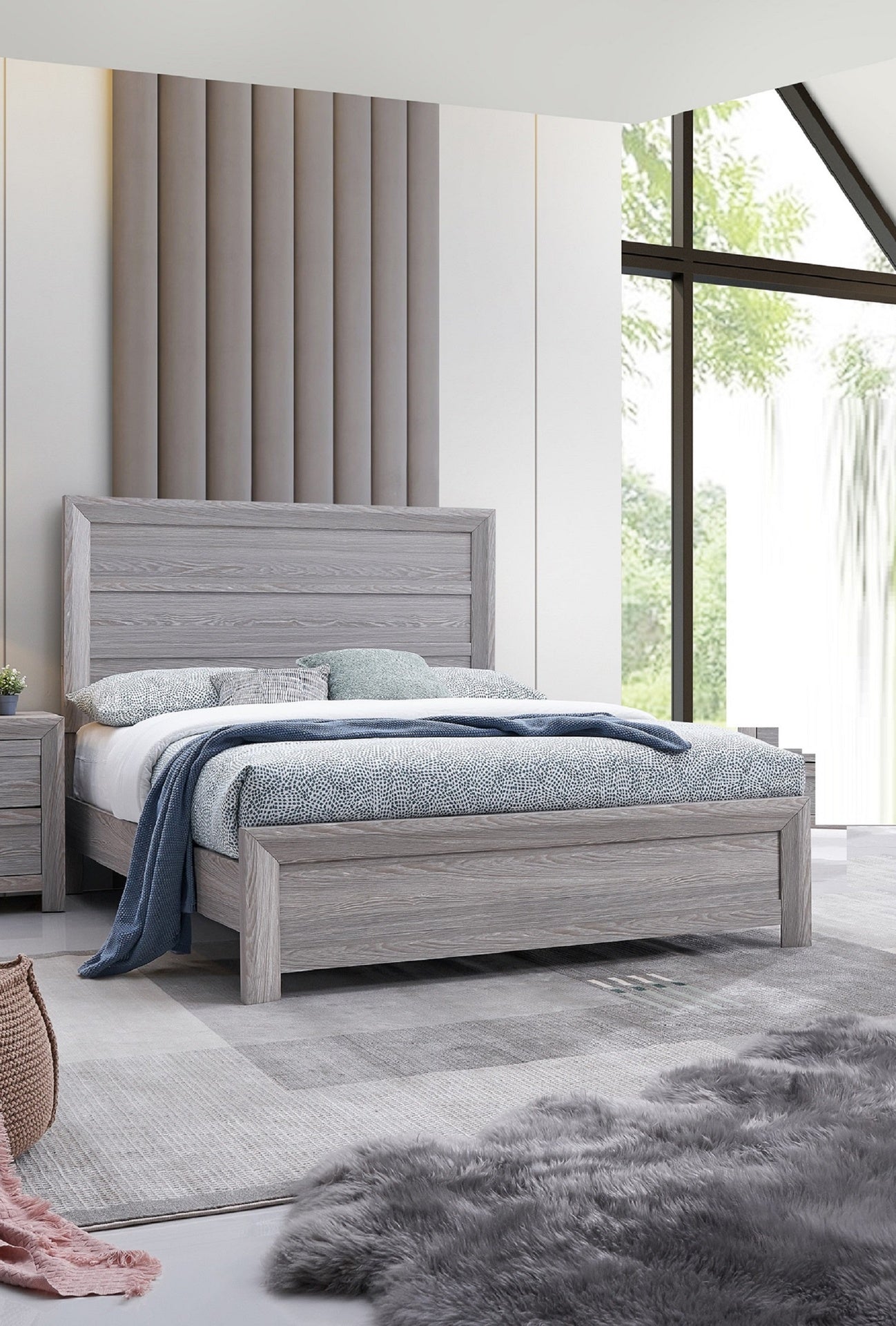Rustic 1Pc Wooden Bedroom Furniture Full Size Panel Bed Gray Finish Contemporary Style