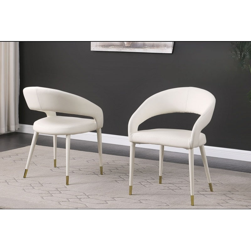 Modern Faux Leather Dining Chair Set of 2, Wooden Legs with Gold Accent Tips, Cream