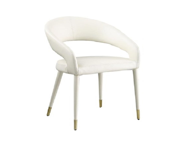 Modern Faux Leather Dining Chair Set of 2, Wooden Legs with Gold Accent Tips, Cream