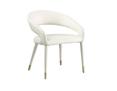 Modern Faux Leather Dining Chair Set of 2, Wooden Legs with Gold Accent Tips, Cream