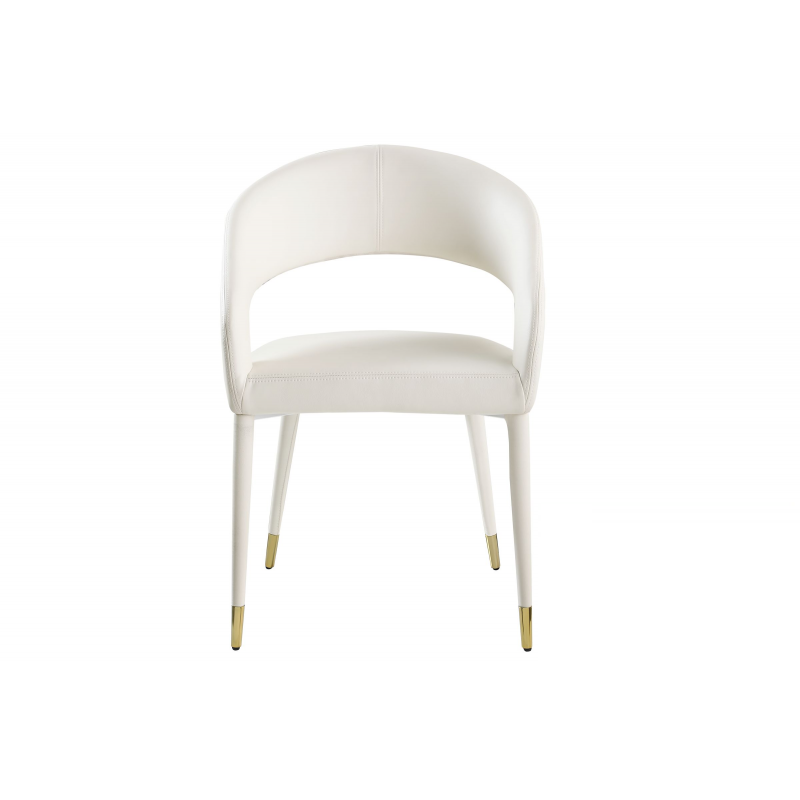 Modern Faux Leather Dining Chair Set of 2, Wooden Legs with Gold Accent Tips, Cream
