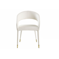 Modern Faux Leather Dining Chair Set of 2, Wooden Legs with Gold Accent Tips, Cream