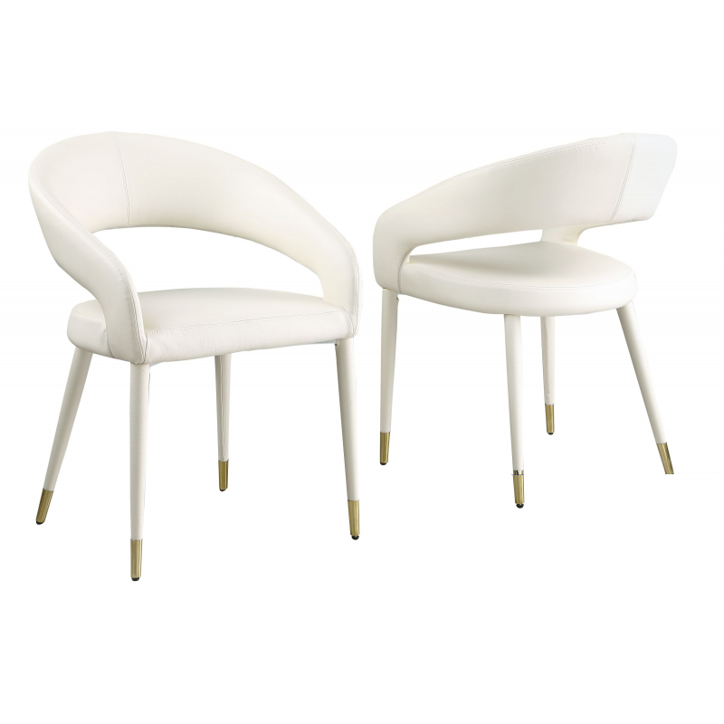 Modern Faux Leather Dining Chair Set of 2, Wooden Legs with Gold Accent Tips, Cream