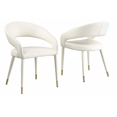 Modern Faux Leather Dining Chair Set of 2, Wooden Legs with Gold Accent Tips, Cream