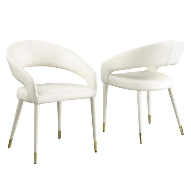 Modern Velvet Dining Chair Set of 2, Wooden Legs with Gold Accent Tips, Cream