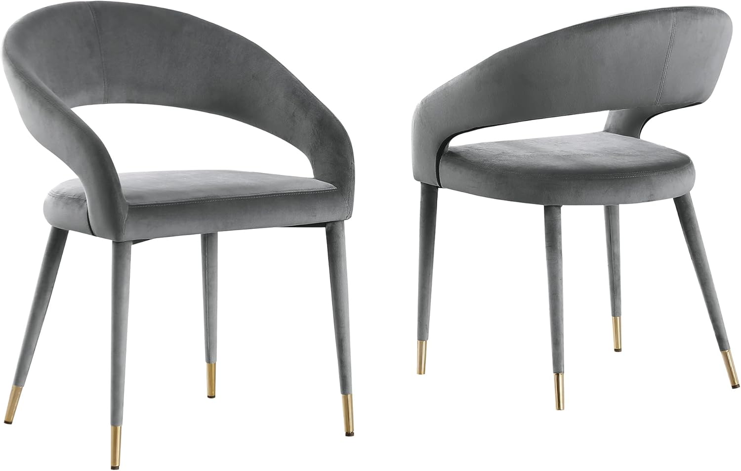 Modern Velvet Dining Chair Set of 2, Wooden Legs with Gold Accent Tips, Gray