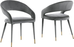 Modern Velvet Dining Chair Set of 2, Wooden Legs with Gold Accent Tips, Gray