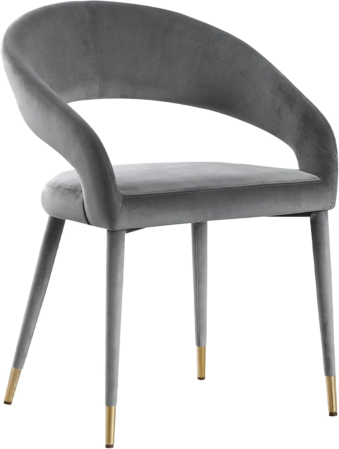 Modern Velvet Dining Chair Set of 2, Wooden Legs with Gold Accent Tips, Gray