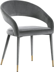 Modern Velvet Dining Chair Set of 2, Wooden Legs with Gold Accent Tips, Gray
