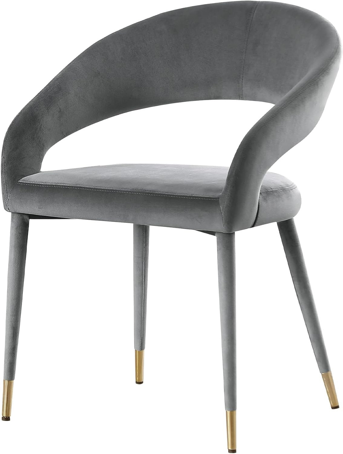 Modern Velvet Dining Chair Set of 2, Wooden Legs with Gold Accent Tips, Gray