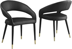 Modern Faux Leather Dining Chair Set of 2, Wooden Legs with Gold Accent Tips, Black