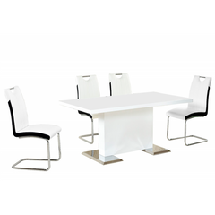 Dining Chair Set of 2, Faux Leather Upholstered Kitchen Side Chair with Metal Legs, White