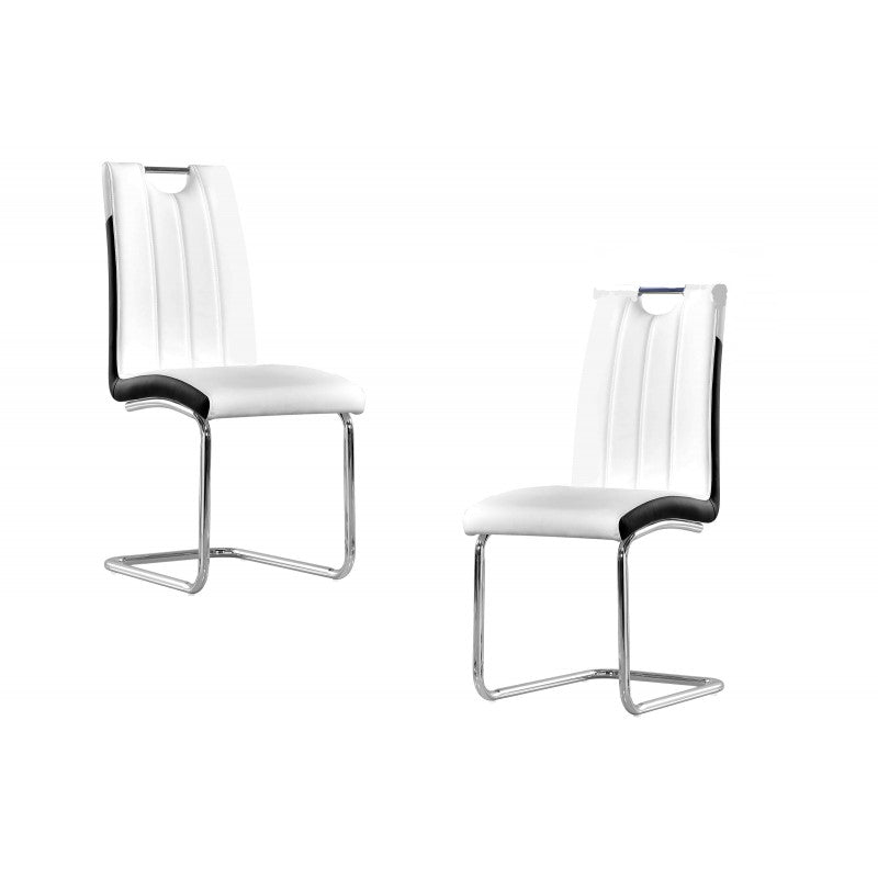 Dining Chair Set of 2, Faux Leather Upholstered Kitchen Side Chair with Metal Legs, White