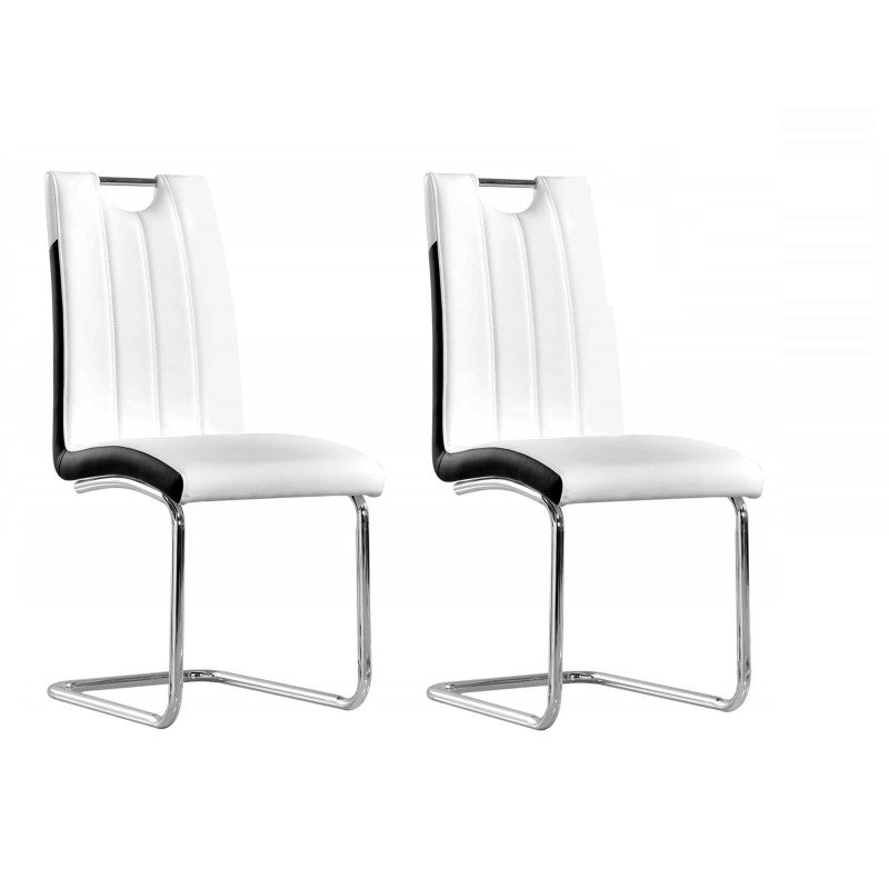Dining Chair Set of 2, Faux Leather Upholstered Kitchen Side Chair with Metal Legs, White