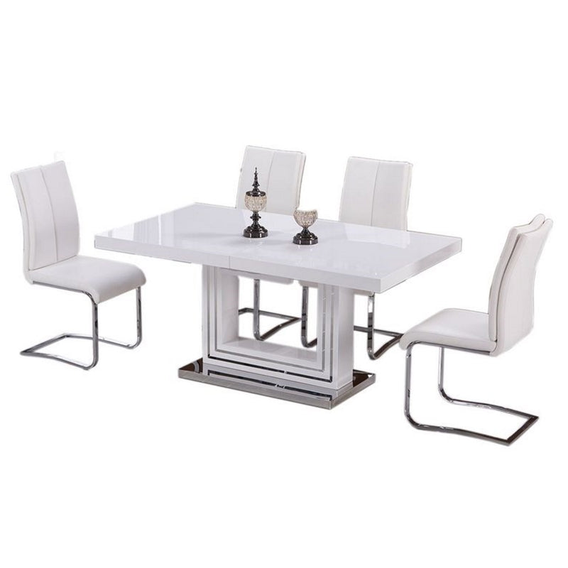 White Faux Leather Upholstered Dining Chair Set of 2, Chrome Finish Metal Frame Side Chairs