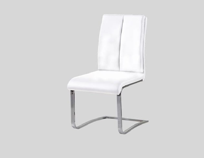 White Faux Leather Upholstered Dining Chair Set of 2, Chrome Finish Metal Frame Side Chairs