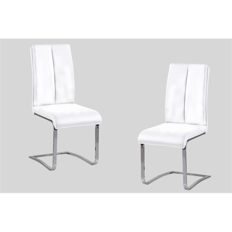 White Faux Leather Upholstered Dining Chair Set of 2, Chrome Finish Metal Frame Side Chairs