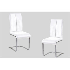 White Faux Leather Upholstered Dining Chair Set of 2, Chrome Finish Metal Frame Side Chairs